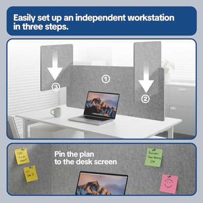 Desk Divider Privacy Screen 3 Panel Sound Absorbing - 47.2”x 23.6”x 19.7” Freestanding Acoustic Partitions for Office, Noise Reducing Panels for School, Home, Library,Sliver Grey - color: Sliver Grey