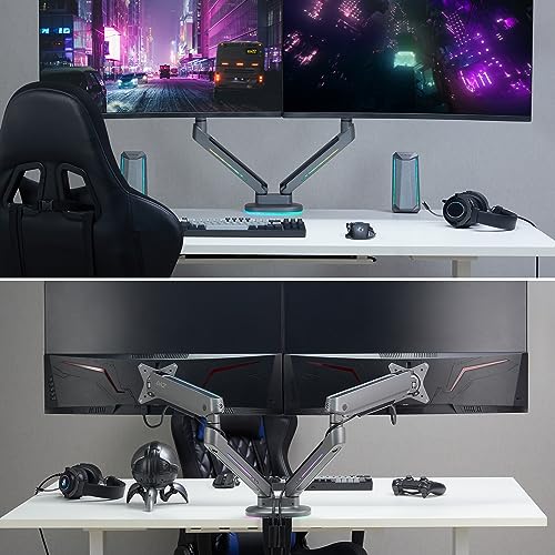 AVLT Dual 27”-43” RGB Gaming Monitor Arm Desk Mount -Dark Gray | 20 Lighting Modes Touch Button Control Fits Flat/Curved/Ultrawide Screen Height Swivel Tilt Rotation Adjustable Monitor - color: Dark Gray - Dual