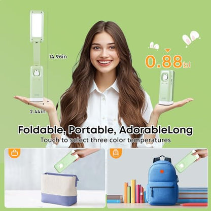 VAVOFO Cute Bunny Desk Lamp, Foldable LED Rechargeable Eye-Caring Reading Light, 3 Color Modes Dimmable Night Light for Kids Girls Bedroom Study Dorm Room (Mint Green) - color: Green