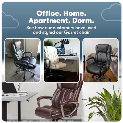 Serta Ergonomic Executive Office Chair with Lumbar Support, Leather Chair | Garret, Back Pain Relief, Foam Seat Cushion, Padded Arms, Adjustable Height and Reclining, Office Chair with Wheels, Cognac - color: Cognac
