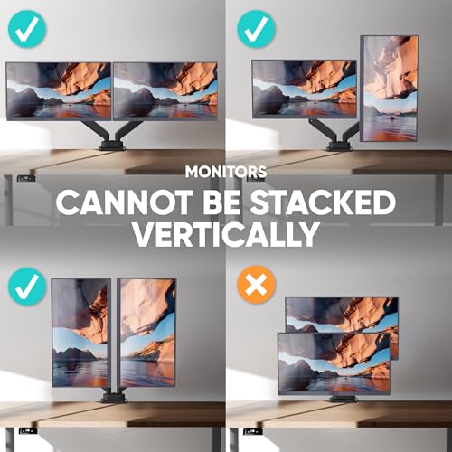 ONKRON Dual Monitor Arm 13-32 Inch, 22 lbs (x2), max VESA 100x100, Black | Double monitor desk mount with 20" extension, gas spring, swivel, tilt, rotation; Clamp or grommet mount for office & gaming