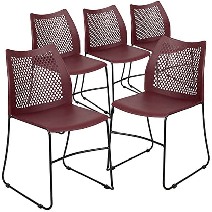 Flash Furniture HERCULES Series 5 Pack 661 lb. Capacity Burgundy Stack Chair with Air-Vent Back and Black Powder Coated Sled Base | Sled Base, Powder Coated, 661 LBS. Weight Capacity - color: Burgundy, size: Set of 5