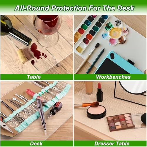12 x 12 in Transparent Table Protector Mat - Heavy Duty Clear Plastic Desk Cover for Wood Furniture, Waterproof Heat Resistant Dining Table Topper, Protective Pad for Office Desk, Craft Table