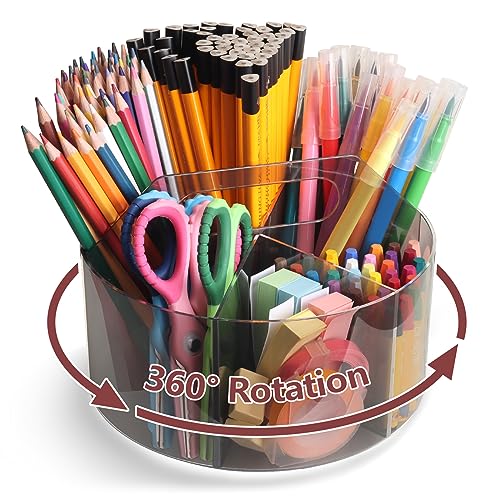 250pcs Acrylic Pencil Holder Marker Organizer, 360-Degree Rotating Pen Holder, Crayon Organizers for Kids Pencil Organizer Caddy Art Supply Kids Desk Organizers for Office Home School, Black - color: Black
