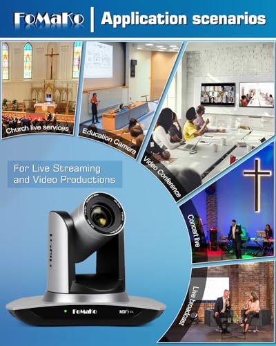 FoMaKo NDI PTZ Camera, AI Auto-Tracking Gen 3, 20x Optical Zoom LAN USB3.0 HDMI PTZ Camera for Church Services Worship Education (NDI 6 & NDI HX3 Certified) FMK20UH NDI - color: Silvery