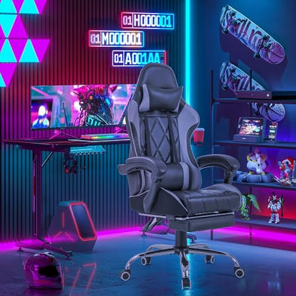 Homall Gaming Chair, Computer Chair with Footrest and Massage Lumbar Support, Ergonomic High Back Video Game Chair with Swivel Seat and Headrest (Grey) - color: Grey