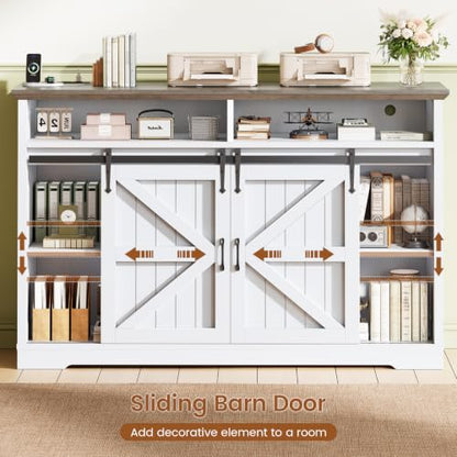 SEDETA 47.2" File Cabinet, 2 Drawers Filing Cabinets for Home Office fit Legal/Letter/A4 File, Farmhouse File Cabinet with Barn Door & Power Outlet, Printer Stand with Storage & LED Light, White+Grey - color: White+grey