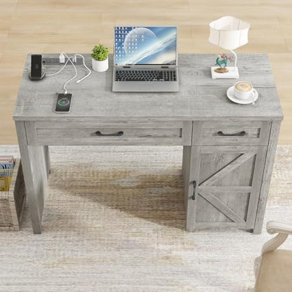 Vabches Farmhouse 47" Executive Desk with Drawers, Grey - color: Grey, size: 47"W