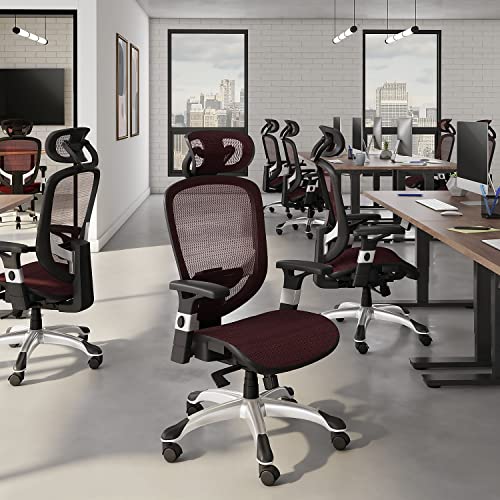 STAPLES Hyken Ergonomic Task Chair, Mesh, Ergonomic, Lumbar Support, Swivel, Maroon - color: Maroon