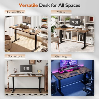 Monomi 59"x24"Electric Standing Desk Adjustable Height Computer Desk | Sit Stand Up Home Office Desk with Memory Preset, Ergonomic Computer Gaming Desk with Anti-Collision, Rustic Brown - color: Rustic Brown, size: 59x24