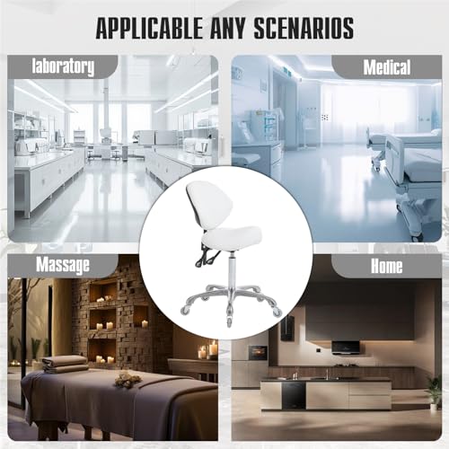 Hydraulic Saddle Rolling Adjustable, Heavy-Duty (350 lbs) Stool Chair for Beauty Salon Massage Dental Clinic Home Office Use(White, Updated to Soft Wheels) - color: White