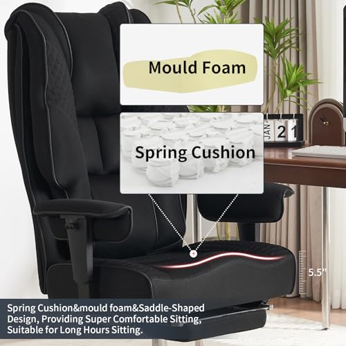 Big and Tall Office Chair 400lbs Wide Seat, Leather High Back Executive Office Chair with Foot Rest, Ergonomic Chairs Lumbar Support for Lower Back Pain Relief (Mesh Black) - color: Mesh Black