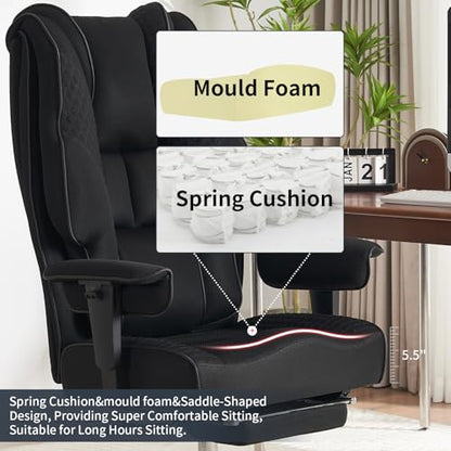 Big and Tall Office Chair 400lbs Wide Seat, Leather High Back Executive Office Chair with Foot Rest, Ergonomic Chairs Lumbar Support for Lower Back Pain Relief (Mesh Black) - color: Mesh Black