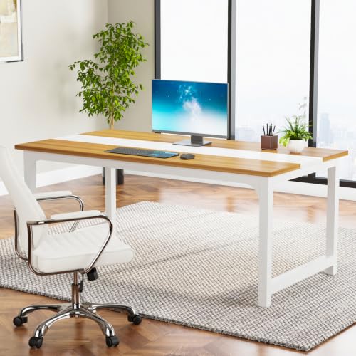 Tribesigns Modern Computer Desk, 63 x 31.5 inch Large Office Desk Computer Table Study Writing Desk Workstation for Home Office, Light Walnut/White - color: Walnut+white, size: 63*31.5 inch