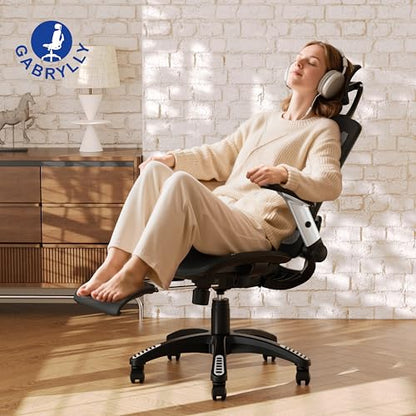 GABRYLLY Ergonomic Office Chair, High Back Home Desk Chair with Footrest,3D Headrest, Flip-Up Arms, 135° Tilt and Wide Cushion, Heavy Duty Mesh Chairs for Task Computer Gaming, Black - color: Obsidian Black