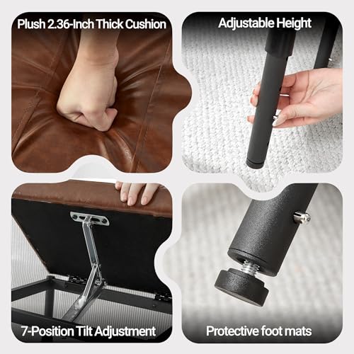 Adjustable Ottoman Pouf, 60 Degree Tilt, Brown Synthetic Leather | 4-Height Footrest, 28 Positions, Iron frame, Foam Cushion, 15.74 x 11.81 x 13.34 in, Under Desk, Living room, Home Office" - color: Brown Synthetic Leather