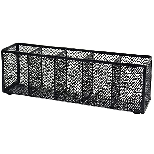 Black Mesh Pen Pencil Holder, Small Metal Desk Organizer Desktop Stationery Office Supplies Acessories Storage Stand, 5 Compartments Brushes Holder for Home School Classroom Teachers - size: 5 Grids