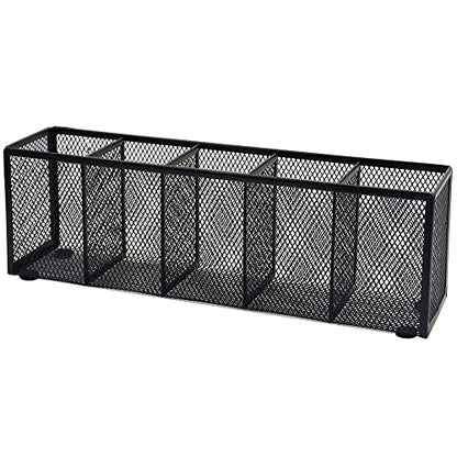 Black Mesh Pen Pencil Holder, Small Metal Desk Organizer Desktop Stationery Office Supplies Acessories Storage Stand, 5 Compartments Brushes Holder for Home School Classroom Teachers - size: 5 Grids