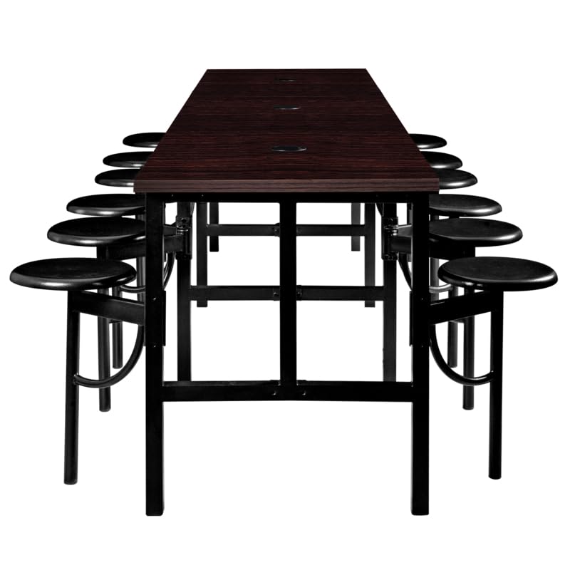 Romig Endure Standing Height Collaborative Table and Chair Set with 12 Pull-Out Swivel Stools, Walnut Top, Built-in Power Outlets and USB Charging, Classroom Training Table - color: Walnut, size: 12 Seater