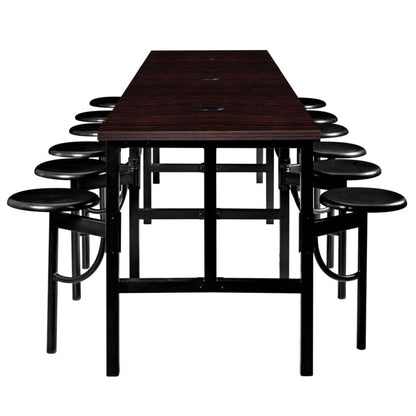 Romig Endure Standing Height Collaborative Table and Chair Set with 12 Pull-Out Swivel Stools, Walnut Top, Built-in Power Outlets and USB Charging, Classroom Training Table - color: Walnut, size: 12 Seater
