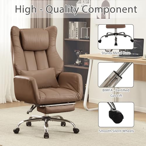 JOMEED Cross Legged Office Chair with Footrest,Flip Armrest,Brown - color: Brown