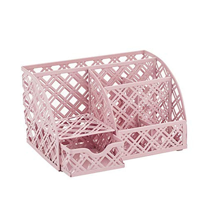 Exerz Mesh Metal Desk Organizer with 7 Compartments and Drawer Light Pink - color: F7 Light Pink