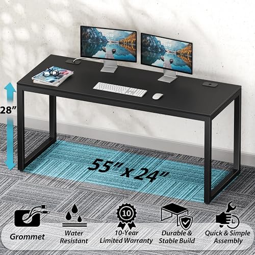 SHW 55-Inch Commercial-Grade Office Computer Desk, Black - color: Black, size: 55-Inch