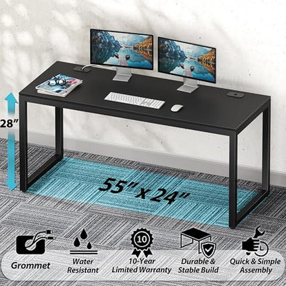 SHW 55-Inch Commercial-Grade Office Computer Desk, Black - color: Black, size: 55-Inch