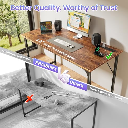 PRAISUN 47 X 20 Inch Computer Desk, Power Outlets, USB-C, Rustic Brown - color: Rustic Brown, size: 48inch