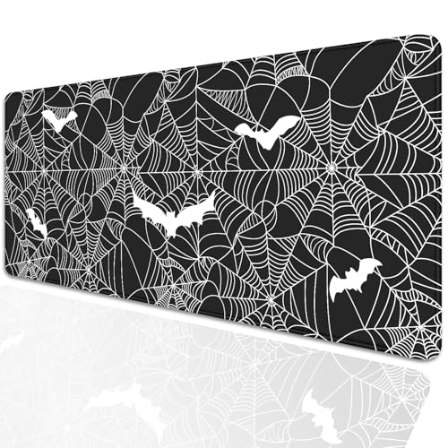Black Spider Web Desk Pad Mouse Pad,Large Gaming Bat Mouse Mat with Stitched Edges,Non-Slip Waterproof Rubber Base Mousepad for Office Work Home Desk Mat(27.5X11.8 in) - color: Spider Webs and Bats