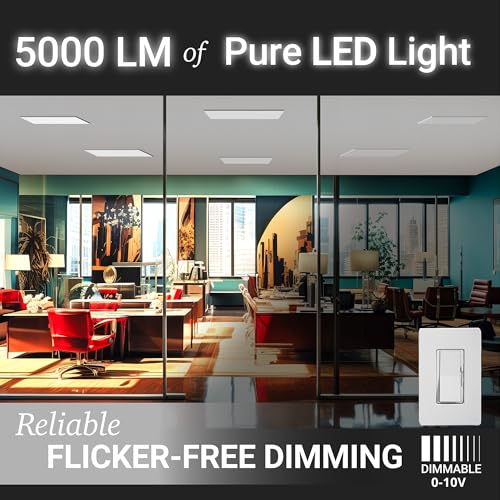 2x4 LED Flat Panel Light Surface Mount 3CCT 3000K-5000K, DLC, 2 Pack | 5500/4400/3300LM Selectable, 50W/40W/30W, 0-10V Dimmable, 120-277V, Durable Aluminum Flat Panel LED Ceiling Light 2 x 4, ETL