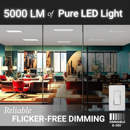 2x4 LED Flat Panel Light Surface Mount 3CCT 3000K-5000K, DLC, 2 Pack | 5500/4400/3300LM Selectable, 50W/40W/30W, 0-10V Dimmable, 120-277V, Durable Aluminum Flat Panel LED Ceiling Light 2 x 4, ETL