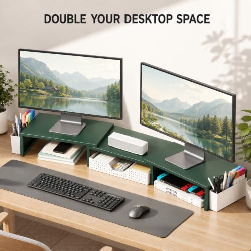 OPNICE Desk Organizers and Accessories, Dual Monitor Stand Riser - color: Dark Green