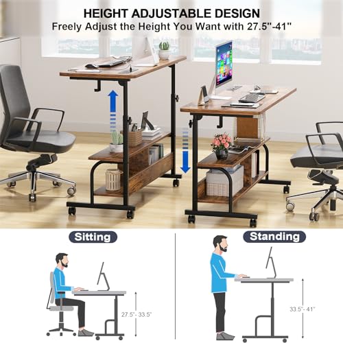 Armocity 47" Rolling Standing Desk with Charging Station for Couch Bed - color: Rustic Brown, size: 47''