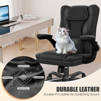 Executive Office Chair Flip Up Arms Lumbar Support Home Office Desk Chair - color: Black