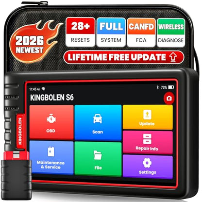 KINGBOLEN S6 OBD2 Scanner 2026 Bluetooth Scan Tool, 28 Reset, All System Car Diagnostic Scanner, CAN FD/FCA/Renault SGW, Lifetime Update No Subscription