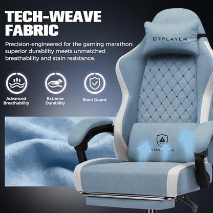 GTPLAYER Gaming Chair, Ergonomic Computer Chair with Footrest and Lumbar Support, High Back Recliner Chair 350lbs, Height Adjustable for Home Office, Light Blue - color: Light Blue