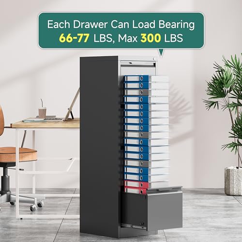4 Drawer Metal Vertical File Cabinet with Lock for Home Office | 17.8 Inch Depth,50.3 Inch High,Fits A4/Letter & Legal Size Files,Adjustable Hanging Bar,Easy to Assemble,Black - color: Black, size: 17.8"D x 15"W x 50.3"H（4 Drawers）