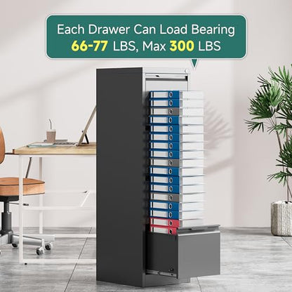 4 Drawer Metal Vertical File Cabinet with Lock for Home Office | 17.8 Inch Depth,50.3 Inch High,Fits A4/Letter & Legal Size Files,Adjustable Hanging Bar,Easy to Assemble,Black - color: Black, size: 17.8"D x 15"W x 50.3"H（4 Drawers）
