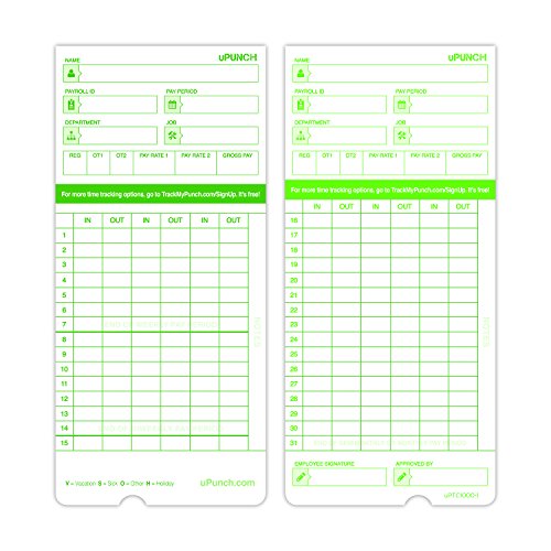 uPunch 2 Pack Ribbon/200 Card Combo for Green HN3000 AutoAlign Time Clocks (HNRG2TCG1200)