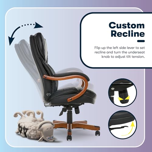 Serta Big & Tall Executive Office Chair with Lumbar Support, Leather Chair | Conway, Ergonomic 350lb Capacity Computer Chair, Padded Arms, High Back Home Gaming Chair, Adjustable Height & Recline, Black - color: Brainstorm Black