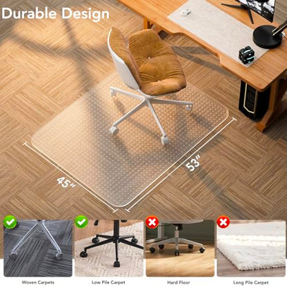 Office Chair Mat for Low Pile Carpet, 45" x 53" Clear Plastic | Floor Protector, Heavy Duty Desk Chair Mat for Rolling Chairs, Smooth Glide Computer Mat for Home Office - size: 45"x53"