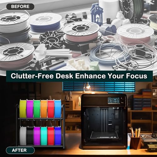 2-Tier Metal Filament Rack, 24 Spool Storage, Under Desk Cart for Workshops | Adjustable 2-tier Shelves Fit 250g-1KG Spools, Sturdy Metal, 33lb/shelf, 4 Swivel Wheels,Tool-Free Install - color: Medium