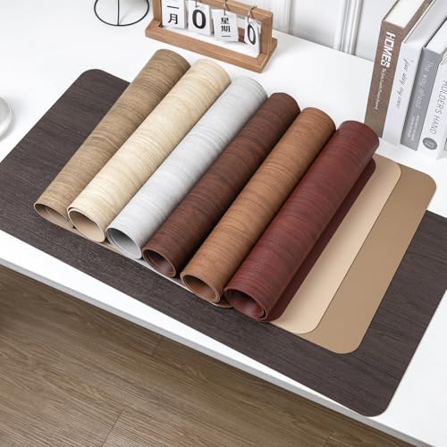 Elegant Wood Grain Leather Desk Pad, Non-Slip Large Mouse Pad Keyboard Mat (24" x 12"), Desk Blotter & Table Protector for Office Home, Birch Khaki - color: Birch Khaki