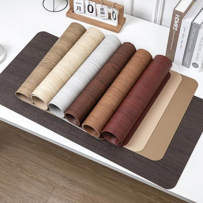 Elegant Wood Grain Leather Desk Pad, Non-Slip Large Mouse Pad Keyboard Mat (24" x 12"), Desk Blotter & Table Protector for Office Home, Birch Khaki - color: Birch Khaki