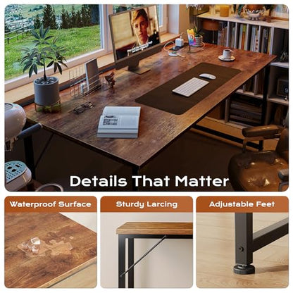 PRAISUN 54 X 24 Inch Deeper Desk with Power Outlets - color: Rustic Brown, size: 53.9*23.6 inch