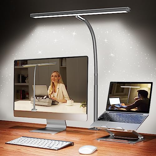 Airlonv LED Desk Lamp with Clamp, 17" Stepless Dimming Light, Grey - color: Gray, size: Standard