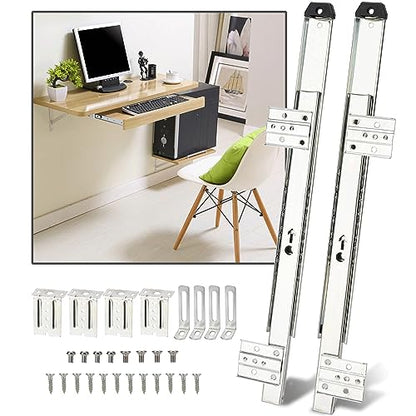 14" Keyboard Slide Heavy Duty Ball Bearing Slides Computer Tray Under Desk Rails Rack Cabinet Furniture Drawer Hardware Accessories with Adjustable Height Bracket & L Extension Support Bracket(Sliver) - style: Sliver