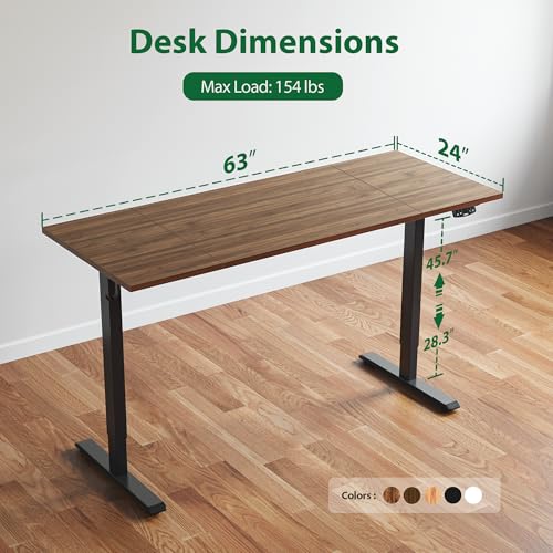 Agilestic Electric Height Adjustable Standing Desk, 63 Inch, Dark Walnut | Smooth Height Adjustment, Memory Presets, Hooks, Stable Steel Frame,154 lbs Capacity, Easy Assembly, Splice Board - color: Dark Walnut, size: 63 x 24 Inch