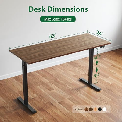 Agilestic Electric Height Adjustable Standing Desk, 63 Inch, Dark Walnut | Smooth Height Adjustment, Memory Presets, Hooks, Stable Steel Frame,154 lbs Capacity, Easy Assembly, Splice Board - color: Dark Walnut, size: 63 x 24 Inch
